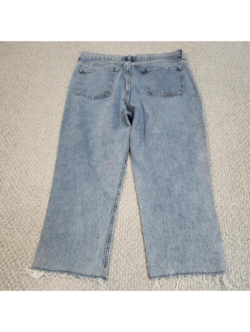 Old Navy Hi-Rise Slouchy Straight Jeans Size 16 Distressed Frayed Hem - Picture 5 of 8